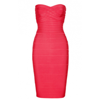 Coral trägerlosen bandage kleid